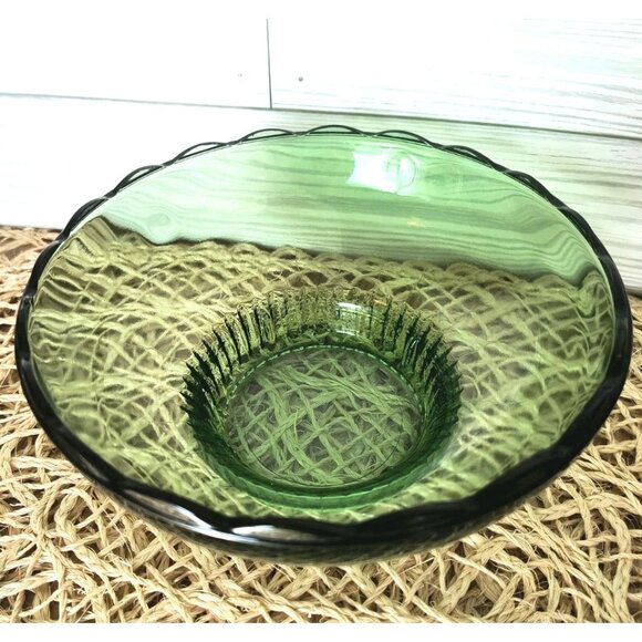 E.O. Brody Green Glass Scalloped Flower Bowl, 1970's MCM, GUC - Picture 1 of 9